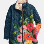 Camille | Gesteppte Jacke mit gemalten Blumen – Nachtblau mit Blumen