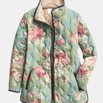 Clara | Gesteppte Jacke mit Vintage-Rosen – Salbeigrün mit Blumen
