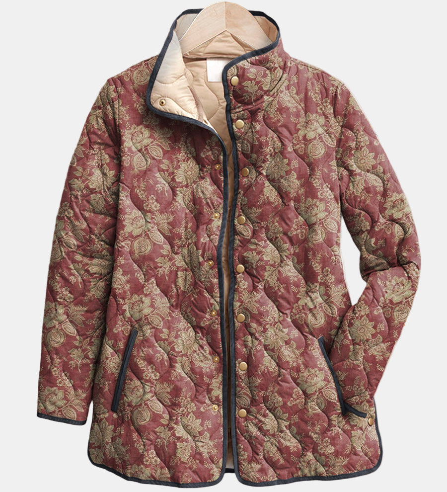 Sophie | Gesteppte Jacke mit violettem Karomuster – Violett und Gold