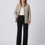 Amélie | Gesteppte Jacke mit Blumenmuster – Mandelgrün mit Blumen