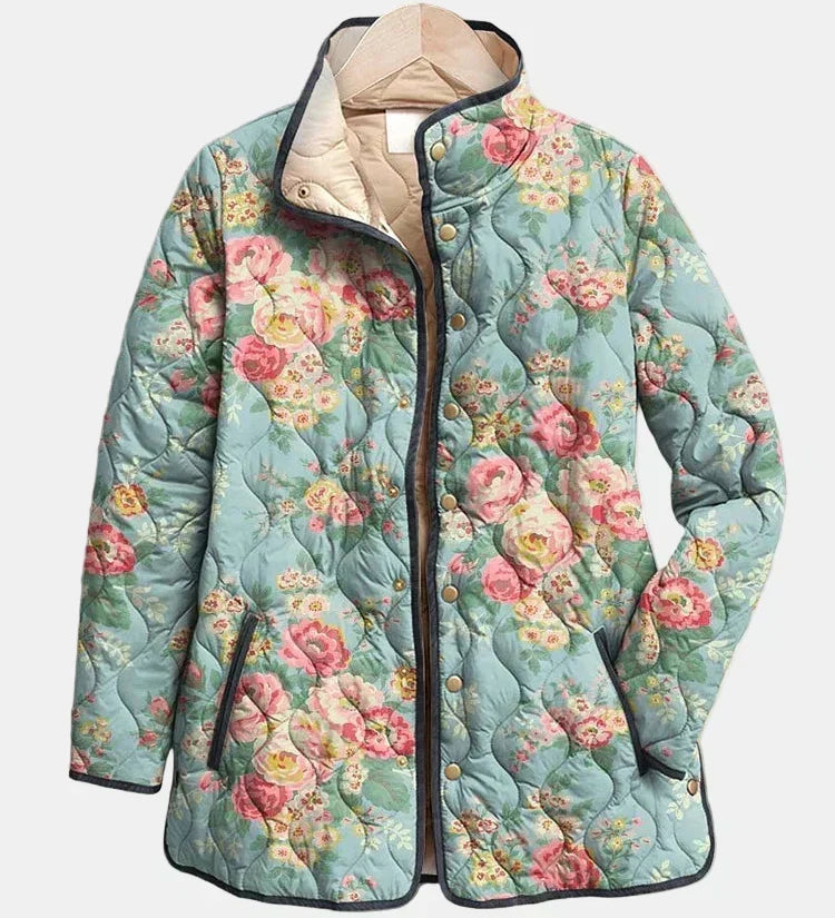Mathilde | Gesteppte Jacke mit Céladon-Rosen – Céladon mit Blumen