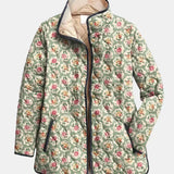 Amélie | Gesteppte Jacke mit Blumenmuster – Mandelgrün mit Blumen