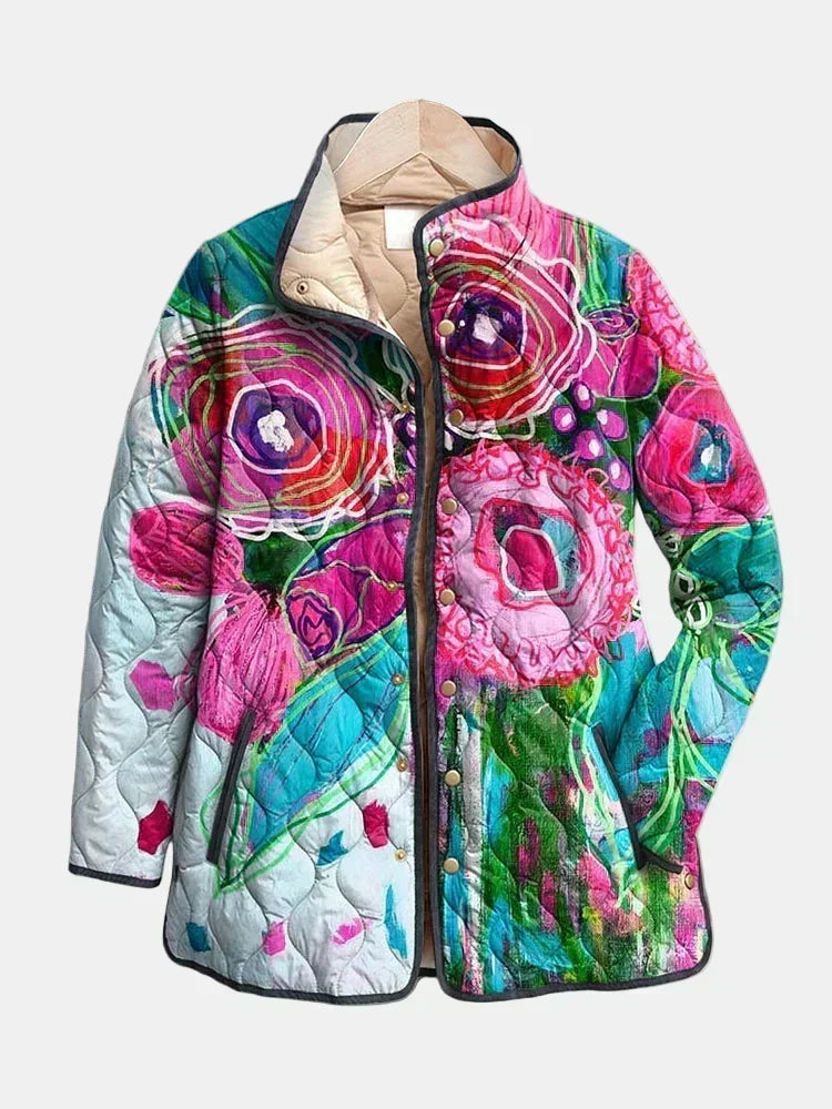 Lucie | Gesteppte Jacke mit Aquarellblumen – Mehrfarbiges Aquarell
