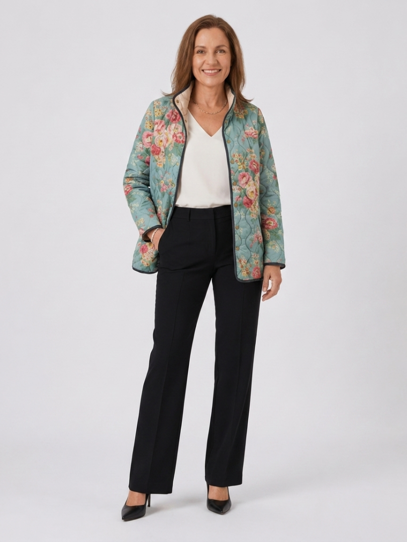 Mathilde | Gesteppte Jacke mit Céladon-Rosen – Céladon mit Blumen