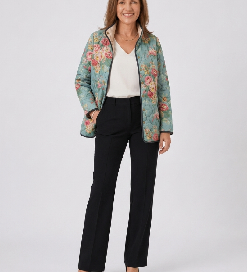 Mathilde | Gesteppte Jacke mit Céladon-Rosen – Céladon mit Blumen