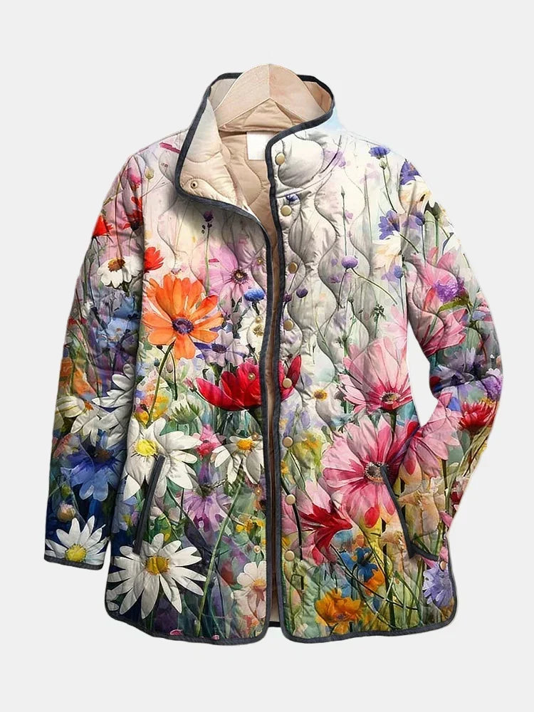 Gesteppte Jacke mit Wiesenblumen – Mehrfarbig