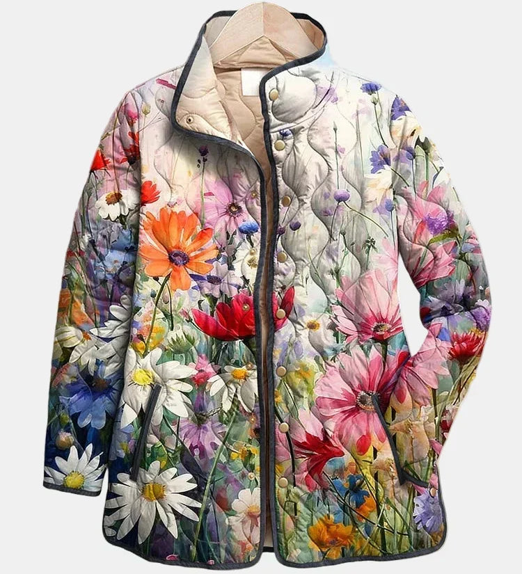 Gesteppte Jacke mit Wiesenblumen – Mehrfarbig