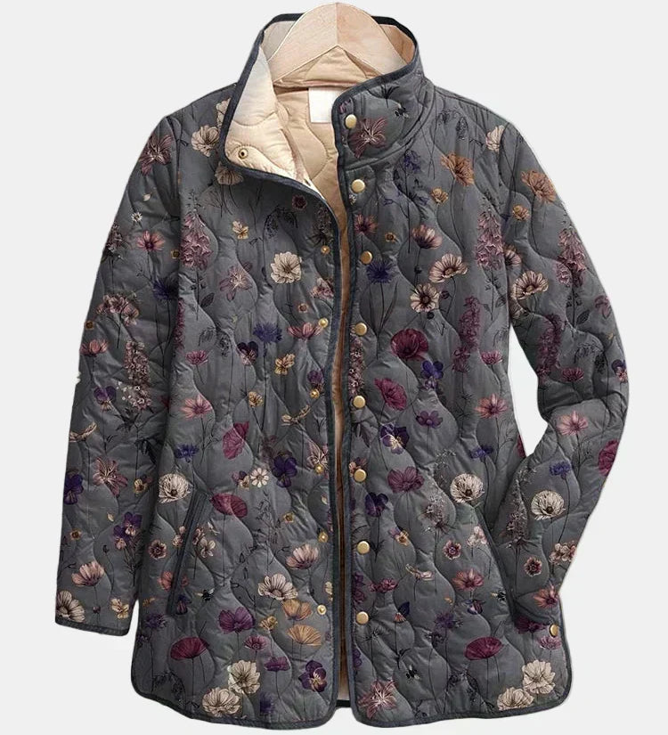 Nathalie | Gesteppte Jacke mit Trockenblumen – Grau mit Trockenblumen
