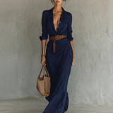 Matilda – Long Maxi Kleid with Lapel Collar and Belt