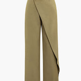 Draped Wrap Straight-Leg Trousers