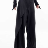 Draped Wrap Straight-Leg Trousers