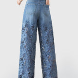 Lace-Detail Patchwork Wide-Leg Jeans