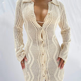 Isla Cove Crochet Button Mini Kleid