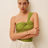 Verdant Elegance One-Shoulder Badeanzug