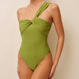 Verdant Elegance One-Shoulder Badeanzug