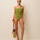 Verdant Elegance One-Shoulder Badeanzug