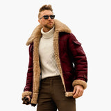 Men's Aviator Jacke with Synthetic Sheepskin Collar