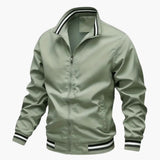 Men's Bomber Jacke with Striped Collar and Ribbed Hem