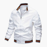 Men's Bomber Jacke with Striped Collar and Ribbed Hem
