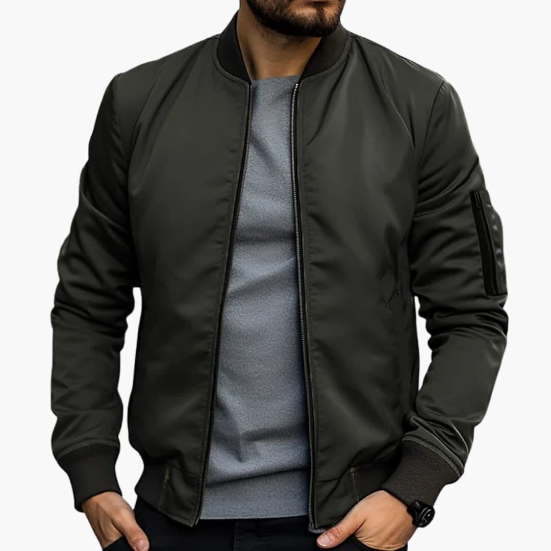 Men's bomber Jacke with striped ribbed collar