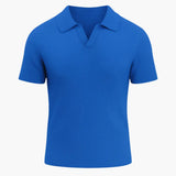 Ribbed knit polo sweater for men with open collar