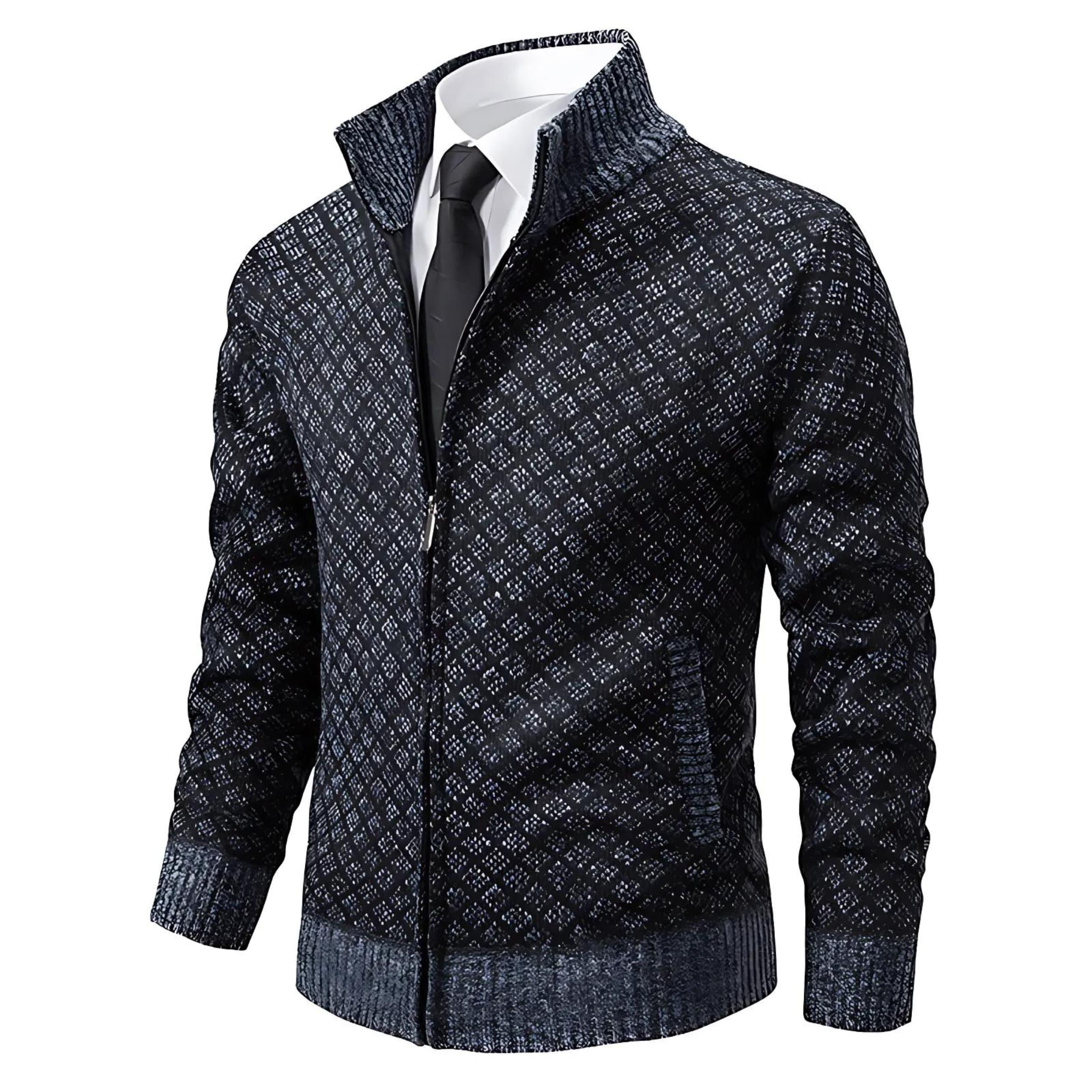 Men's zip-up knit Jacke with geometric pattern and ribbed cuffs