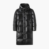 Long Men's Down Jacke with Hood and Zipper Closure