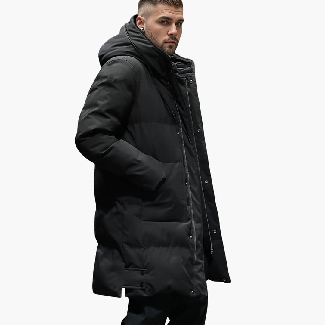 Long men's down Jacke with hood