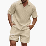 Men's set polo and shorts with zip collar