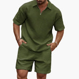 Men's set polo and shorts with zip collar