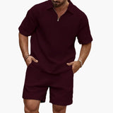 Men's set polo and shorts with zip collar