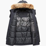 Men's parka with hood and zipper closure