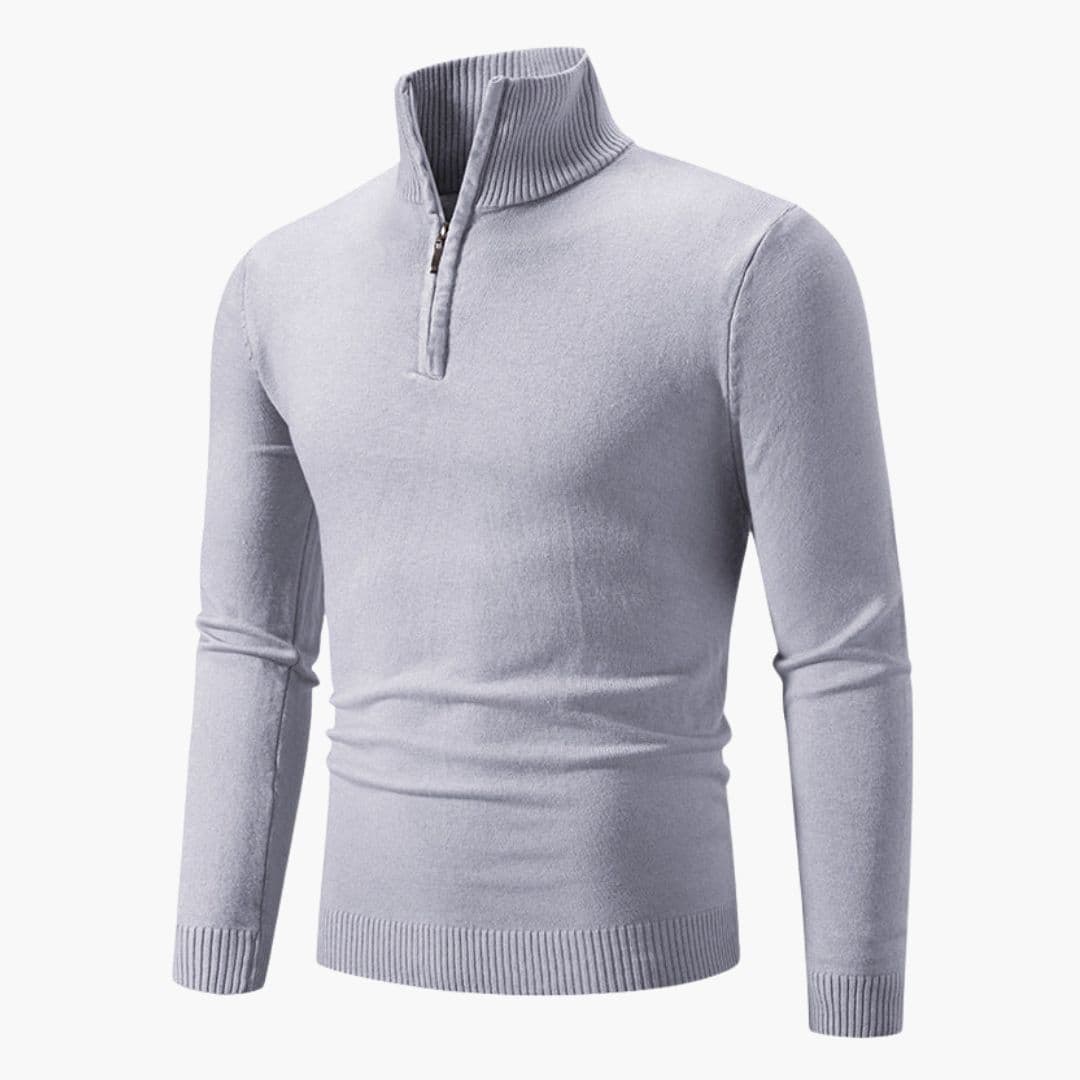 Men's polo sweater with zip collar and ribbed cuffs