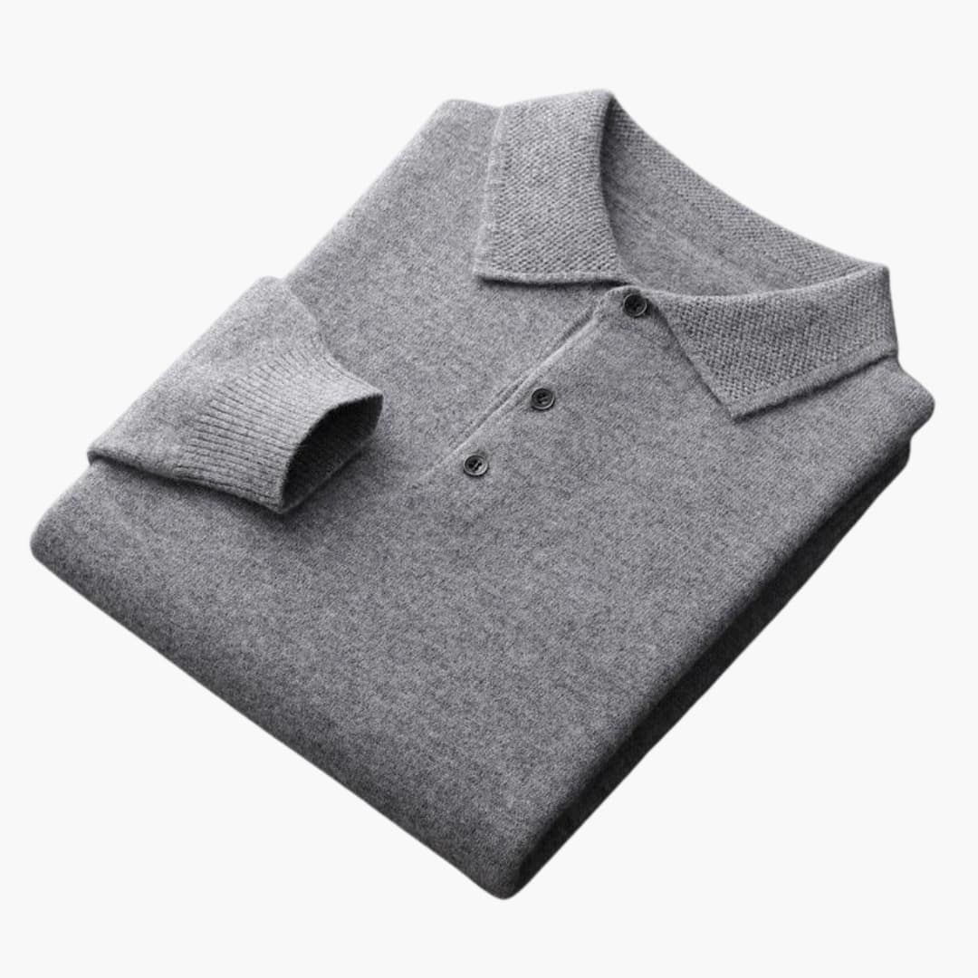 Men's Long Sleeve Polo Sweater with Button Placket