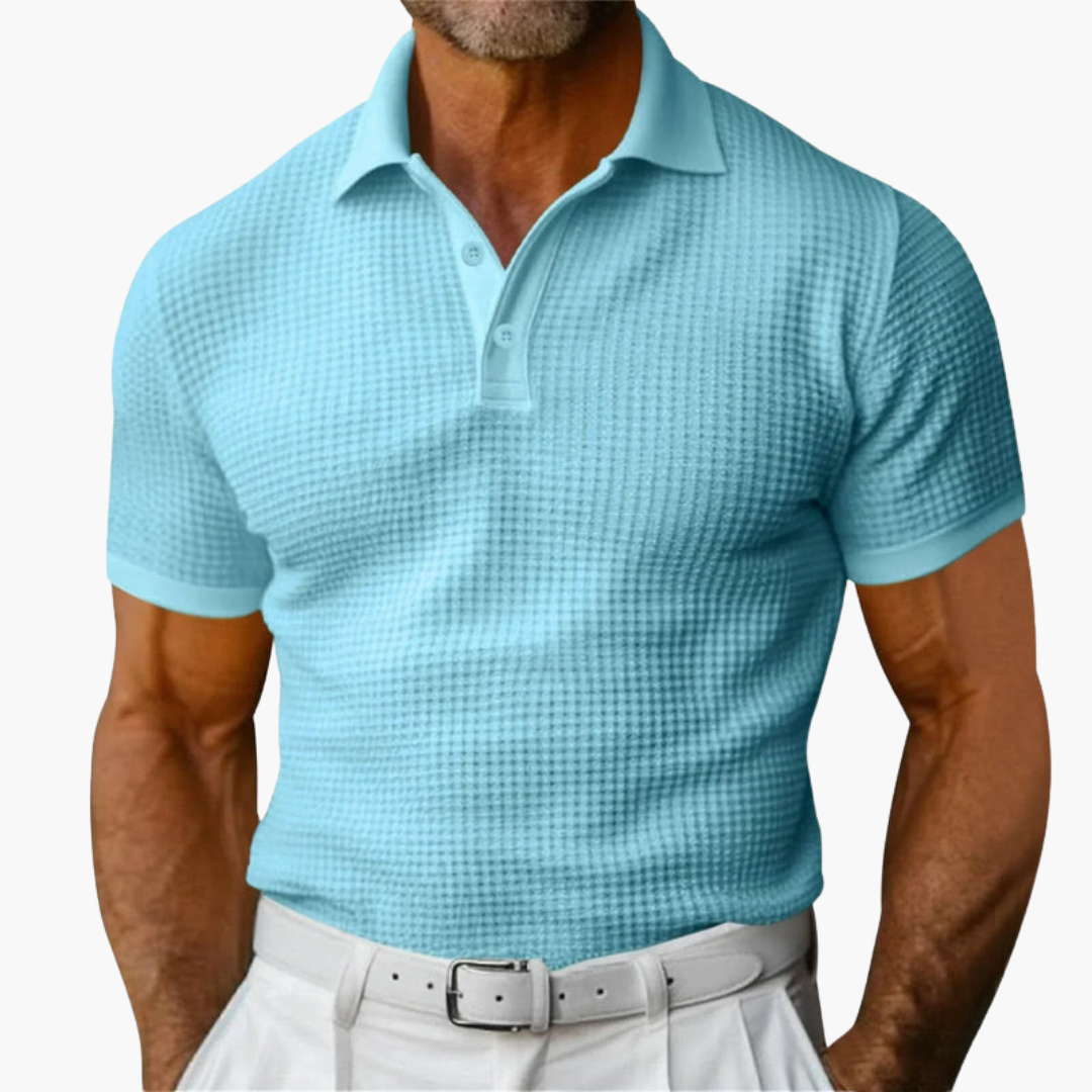 Men's short-sleeve polo shirt with classic collar and button placket