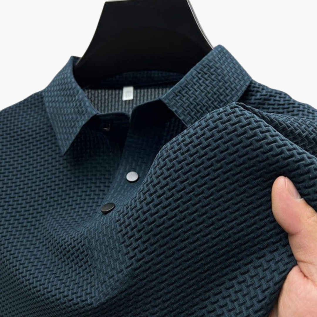 Men's short-sleeve polo shirt with classic collar and button placket