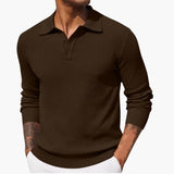 Men's long-sleeve polo with buttoned collar and straight hem