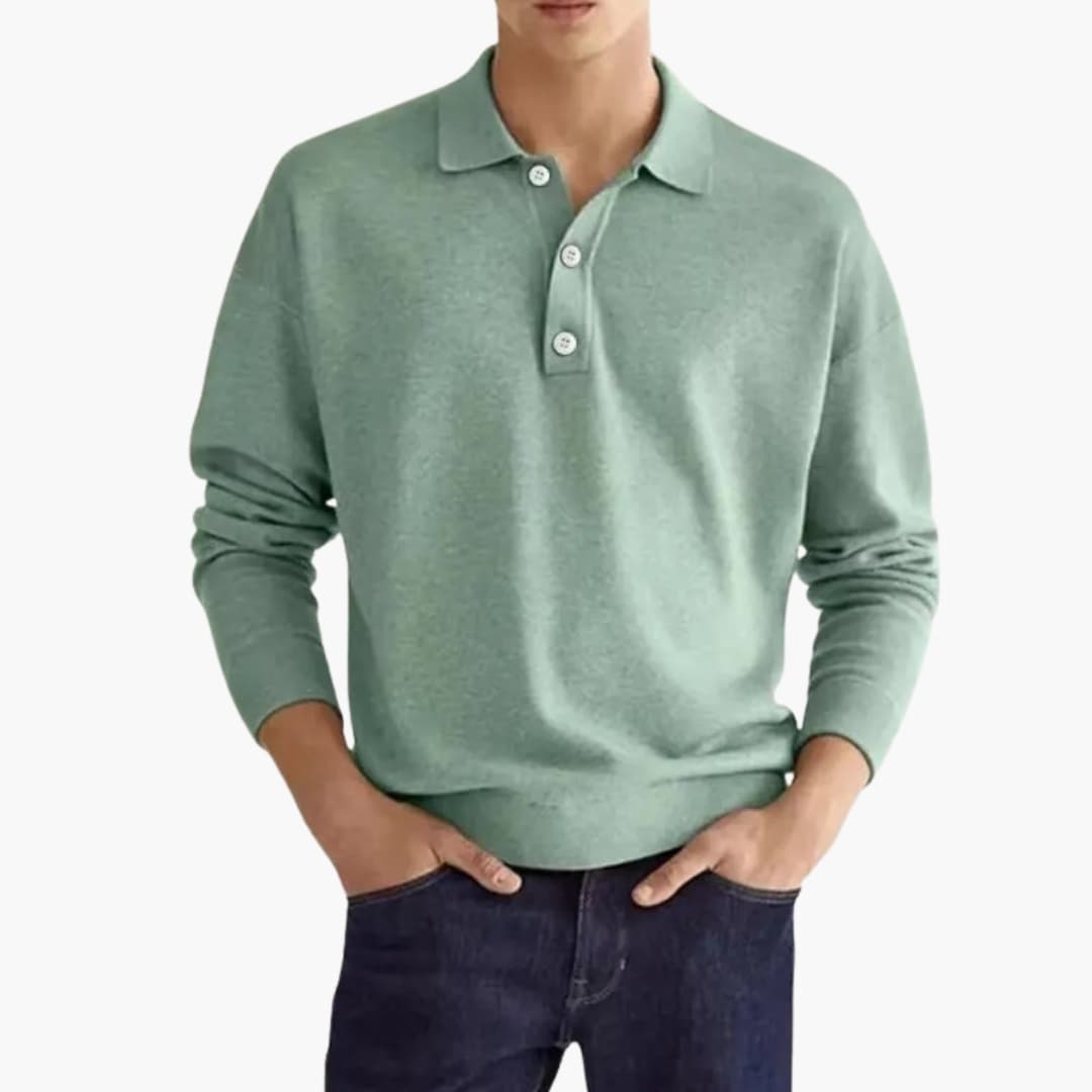 Men's long-sleeve polo with button placket