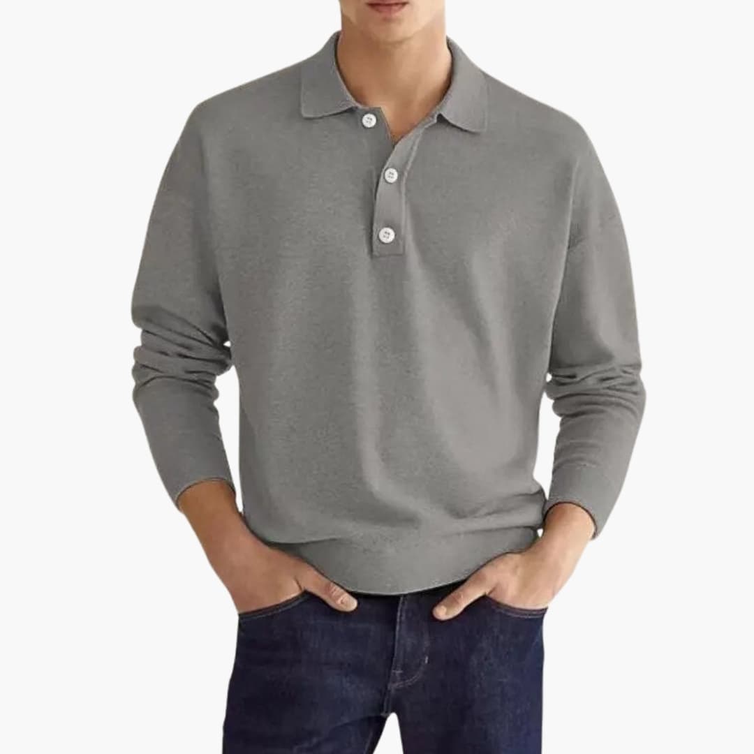 Men's long-sleeve polo with button placket