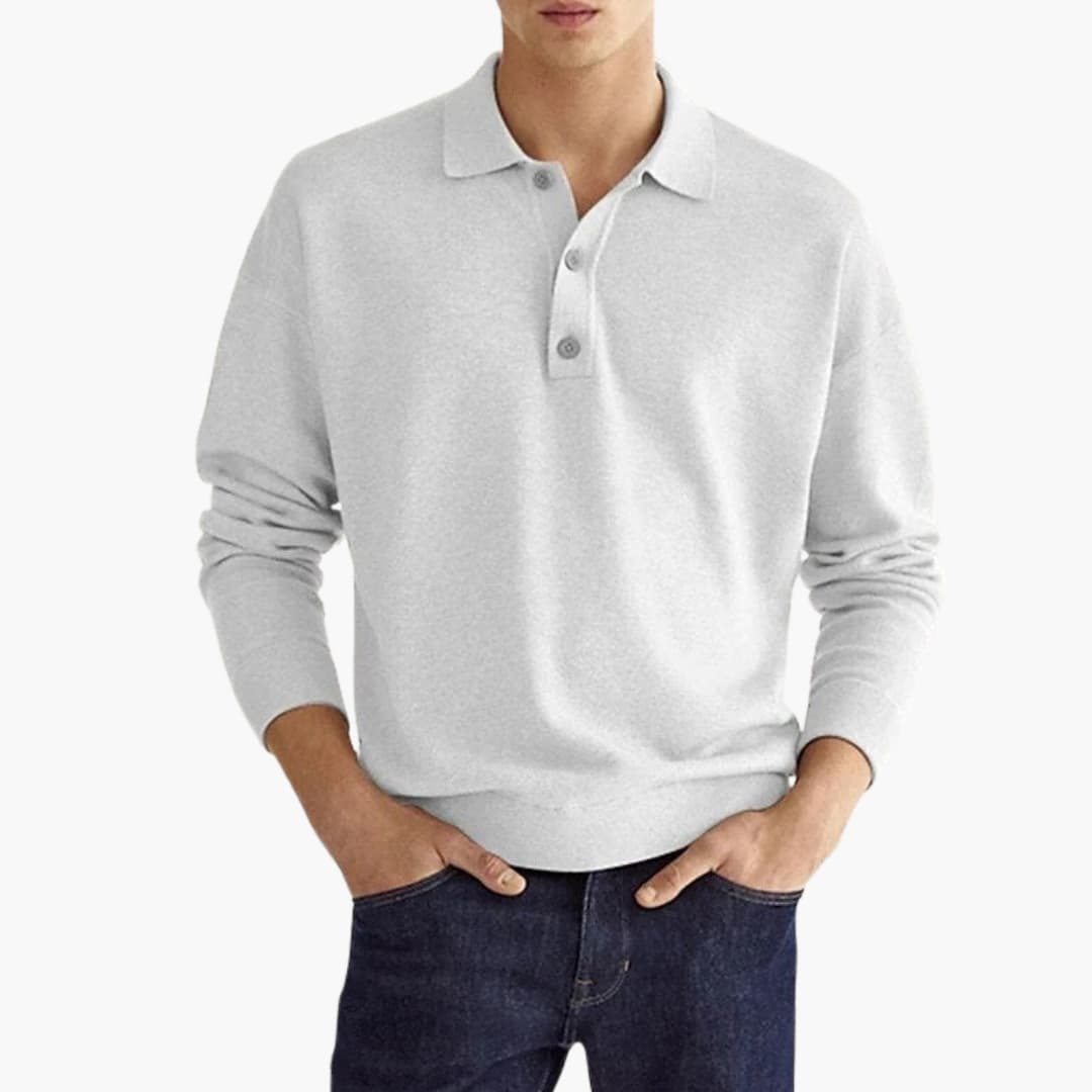 Men's long-sleeve polo with button placket