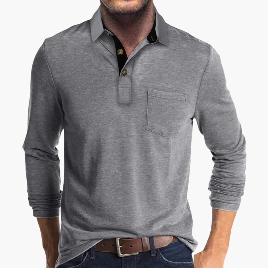 Men's polo with buttoned placket and chest pocket
