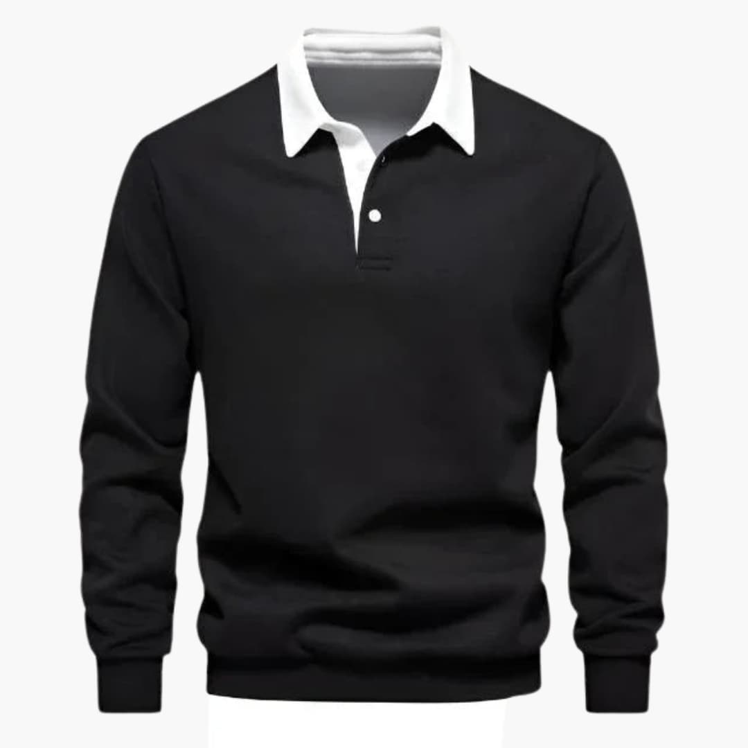 Men's polo with classic collar and long sleeves