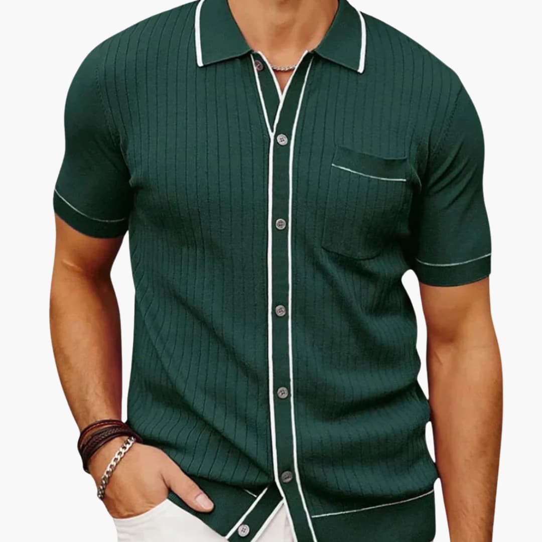 Men's polo with pointed collar and ribbed texture