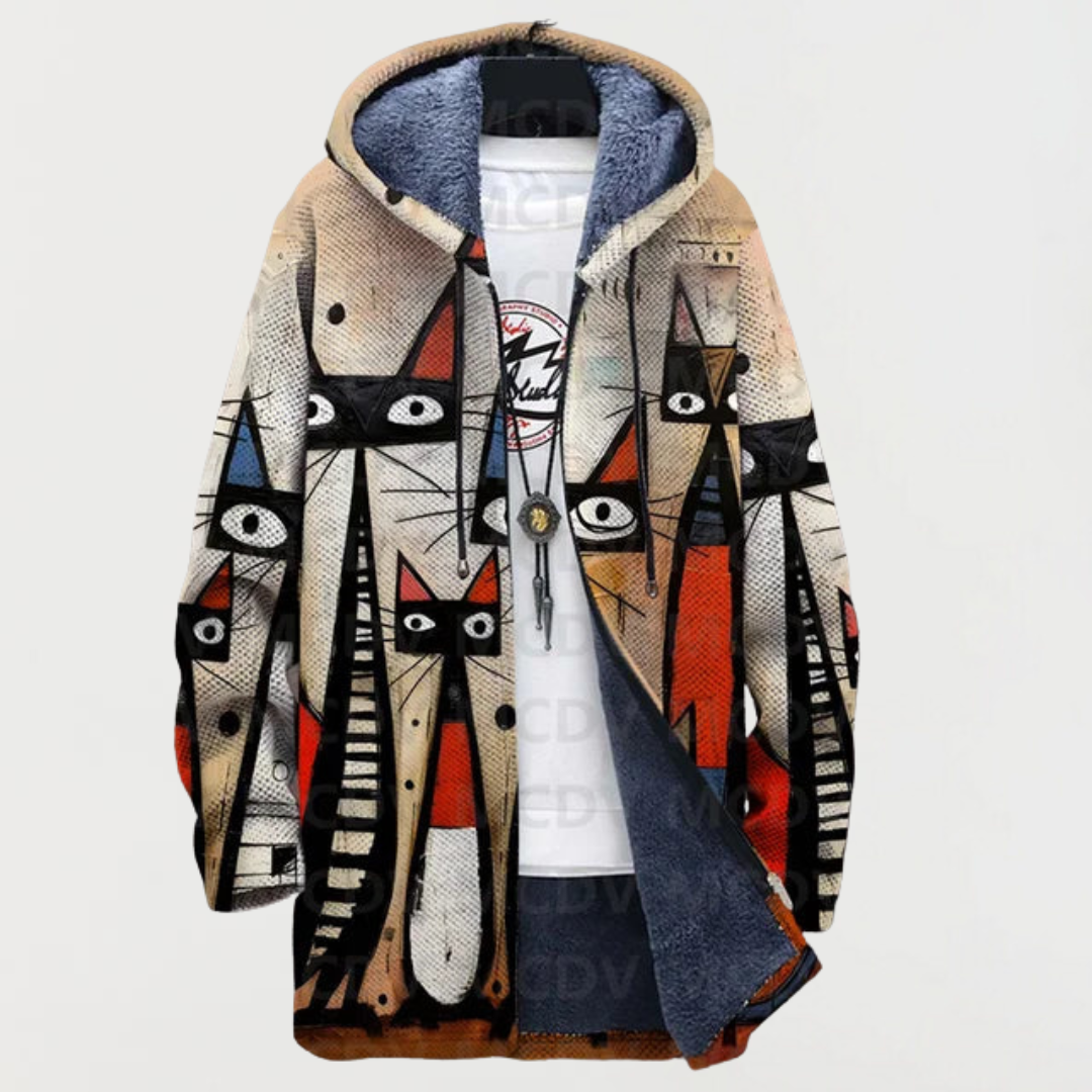 Alice | Strickjacke mit abstraktem Katzenmotiv