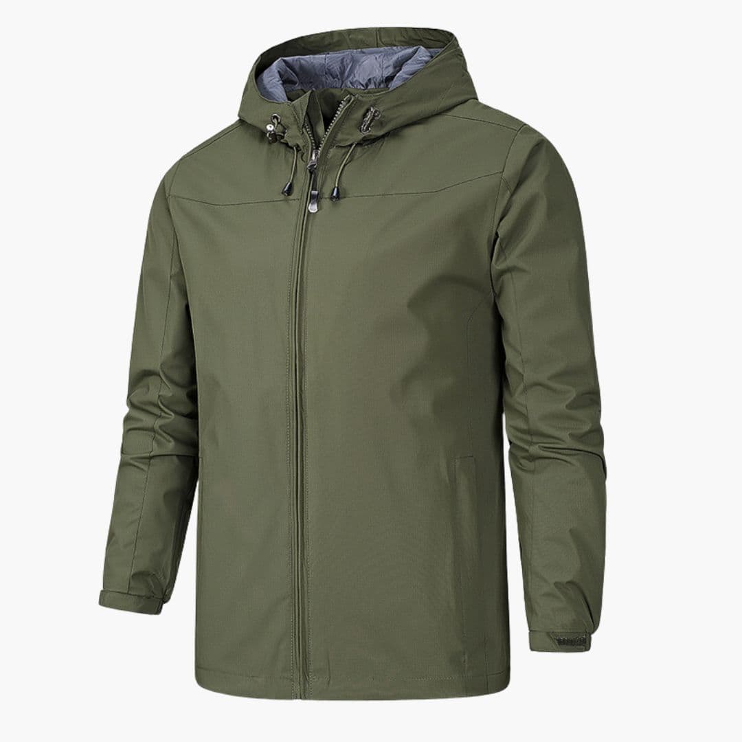 Men's Jacke with Adjustable Hood and Zipper Closure