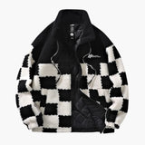 Men's Jacke with Checkerboard Pattern and Front Zipper Closure