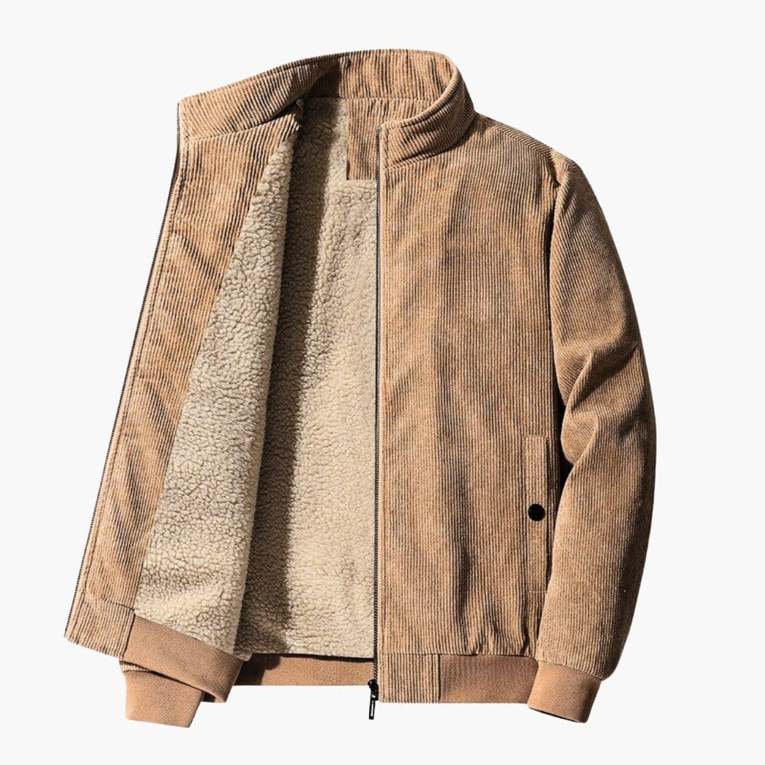 Men's Corduroy Jacke with Zipper Closure