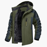 Men's outer Jacke with hood and front zipper closure
