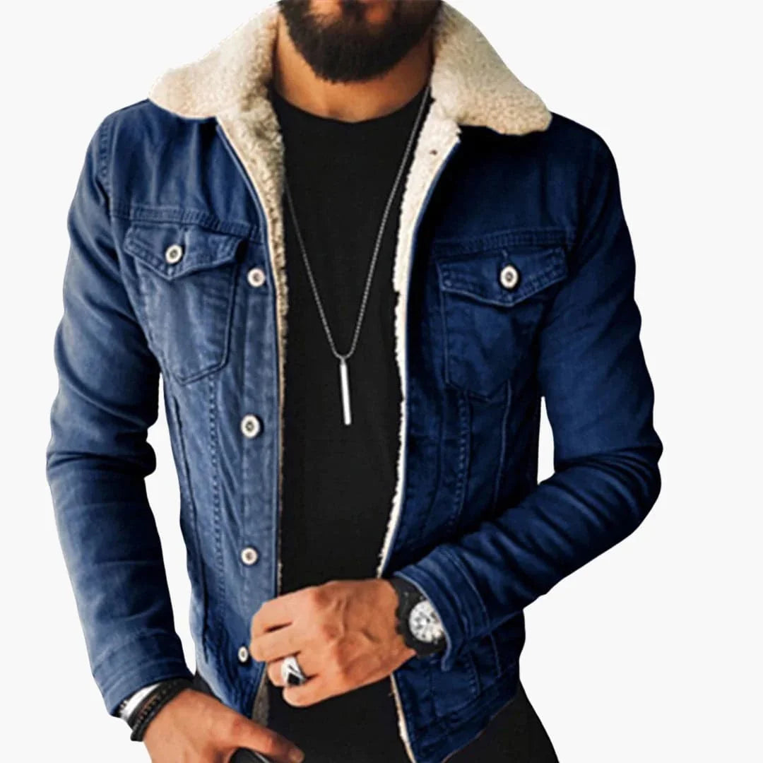 Men's denim Jacke with sherpa collar