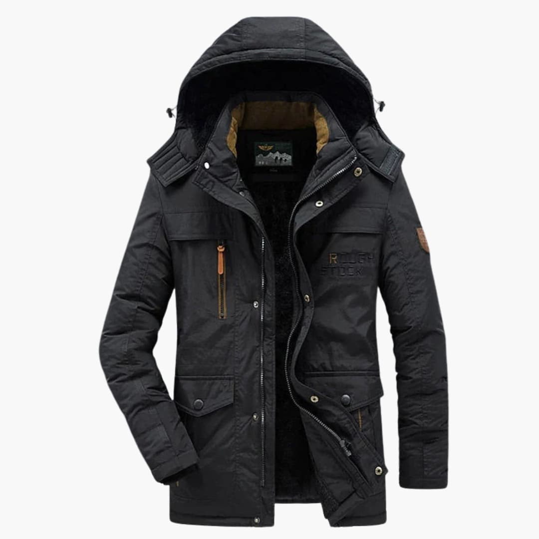Men's hooded Jacke with zip closure and multiple pockets